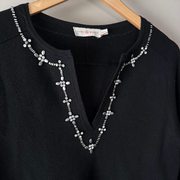 Tory Burch Black Embellished Merino Wool Sweater Tunic XS - Picture 3 of 6